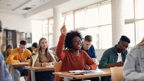 A room of university students in a classroom