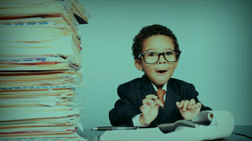 A boy excited to do healthcare paperwork